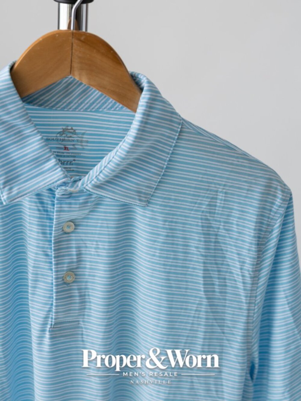 Southern Tide brrr°®-eeze Meadowbrook Blue Collared Polo with White Stripes XL